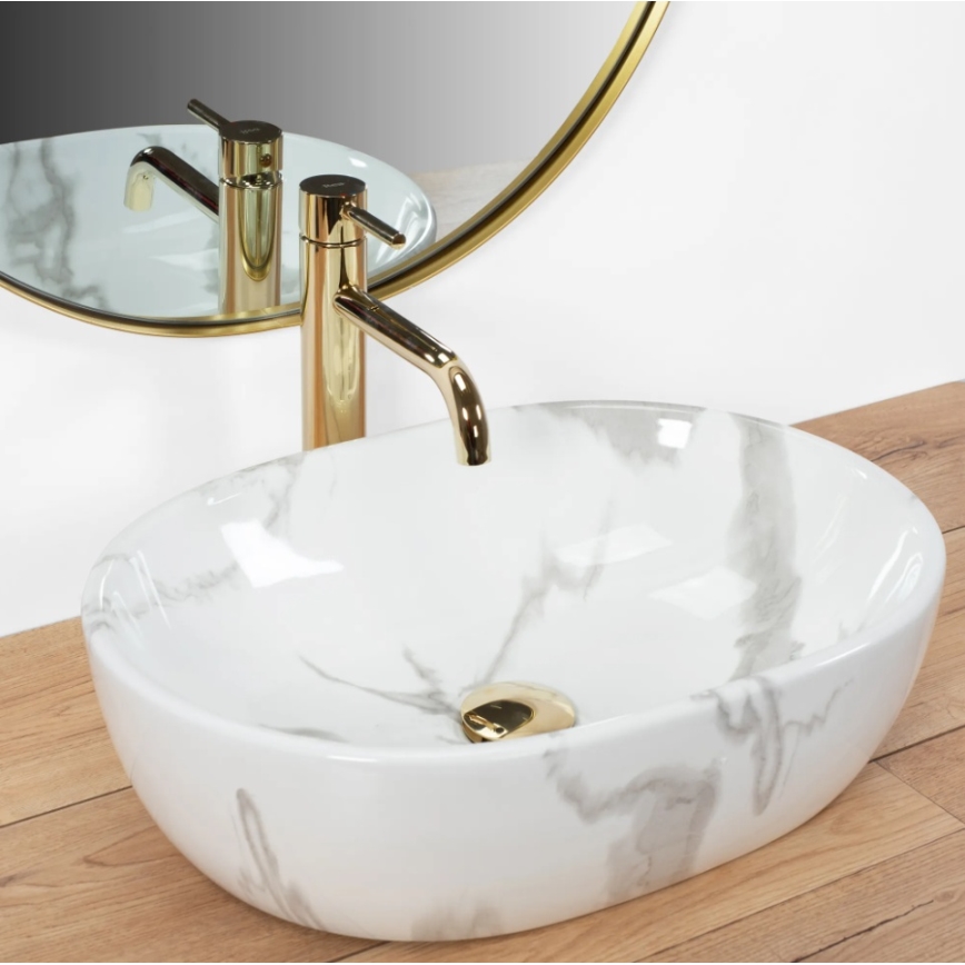 REA-U8001 - Lavabo da appoggio AMELIA 34,5x48 cm in ceramica, finitura effetto marmo