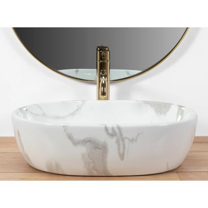 REA-U8001 - Lavabo da appoggio AMELIA 34,5x48 cm in ceramica, finitura effetto marmo