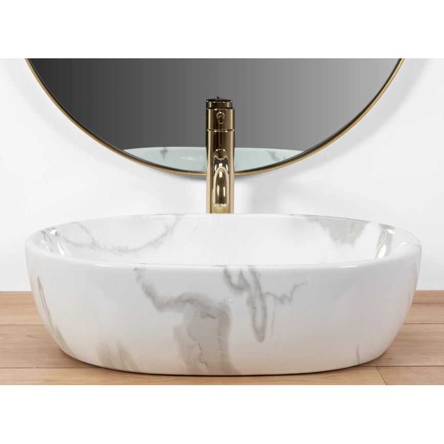 REA-U8001 - Lavabo da appoggio AMELIA 34,5x48 cm in ceramica, finitura effetto marmo
