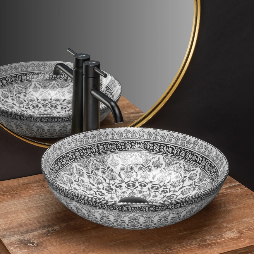 REA-U8002 - Lavabo da appoggio ARTE 40 cm in ceramica/bianco/nero