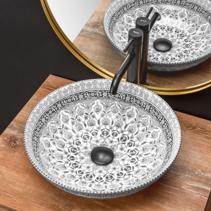 REA-U8002 - Lavabo da appoggio ARTE 40 cm in ceramica/bianco/nero