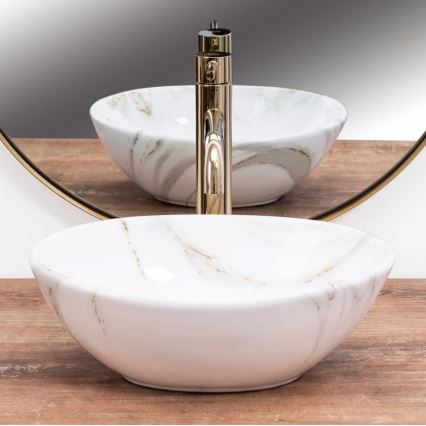 REA-U8014 - Aufsatzwaschbecken SOFIA MINI 27x34 cm, Keramik mit Marmor-Dekor