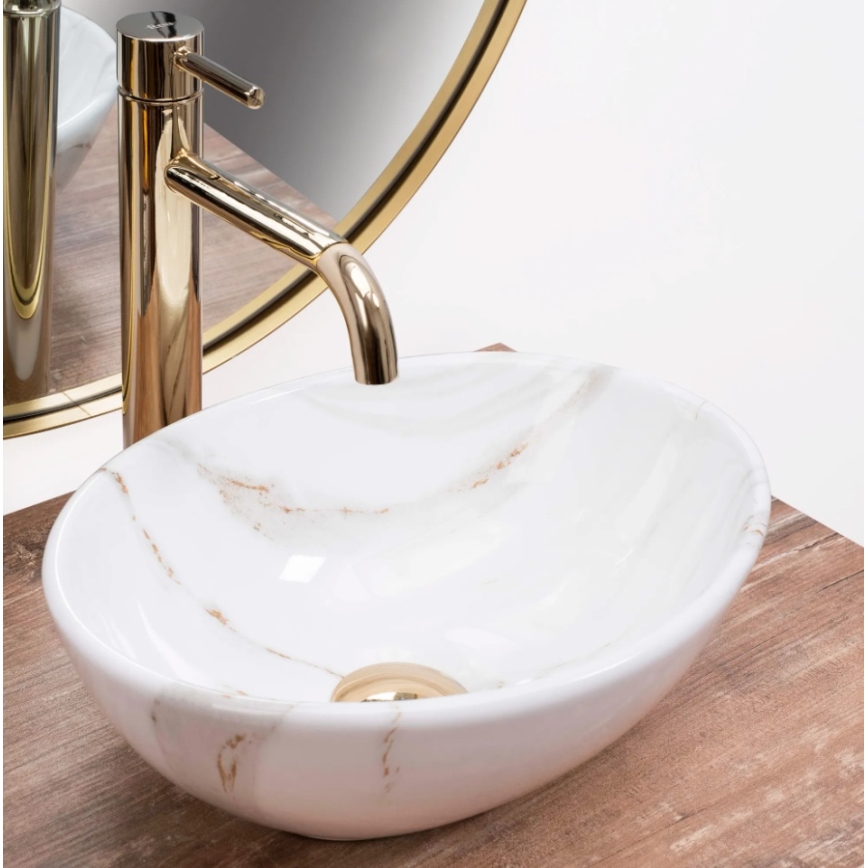 REA-U8014 - Lavabo à poser SOFIA MINI 27x34 cm céramique/décor effet marbre