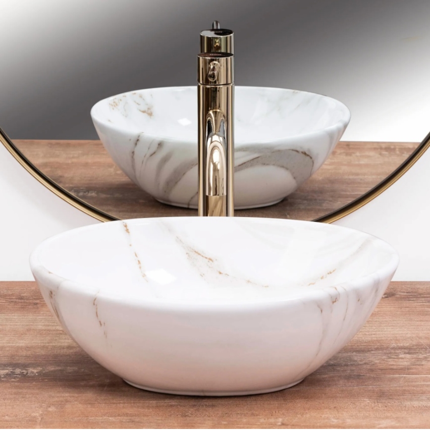 REA-U8014 - Lavabo da appoggio SOFIA MINI 27x34 cm in ceramica/decoro effetto marmo