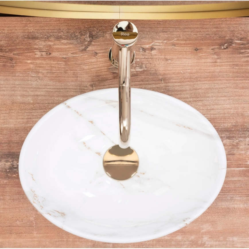 REA-U8014 - Lavabo da appoggio SOFIA MINI 27x34 cm in ceramica/decoro effetto marmo