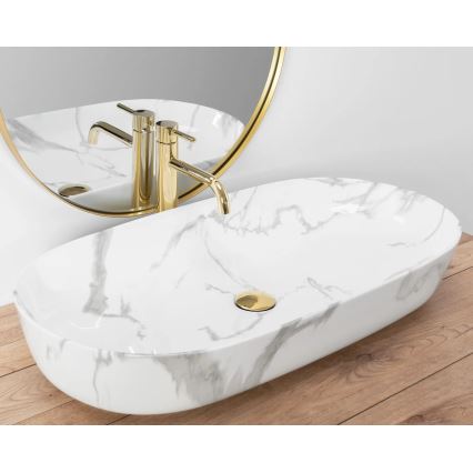 REA-U8403 - Lavabo da appoggio CLEO 41x81 cm, in ceramica con finitura effetto marmo