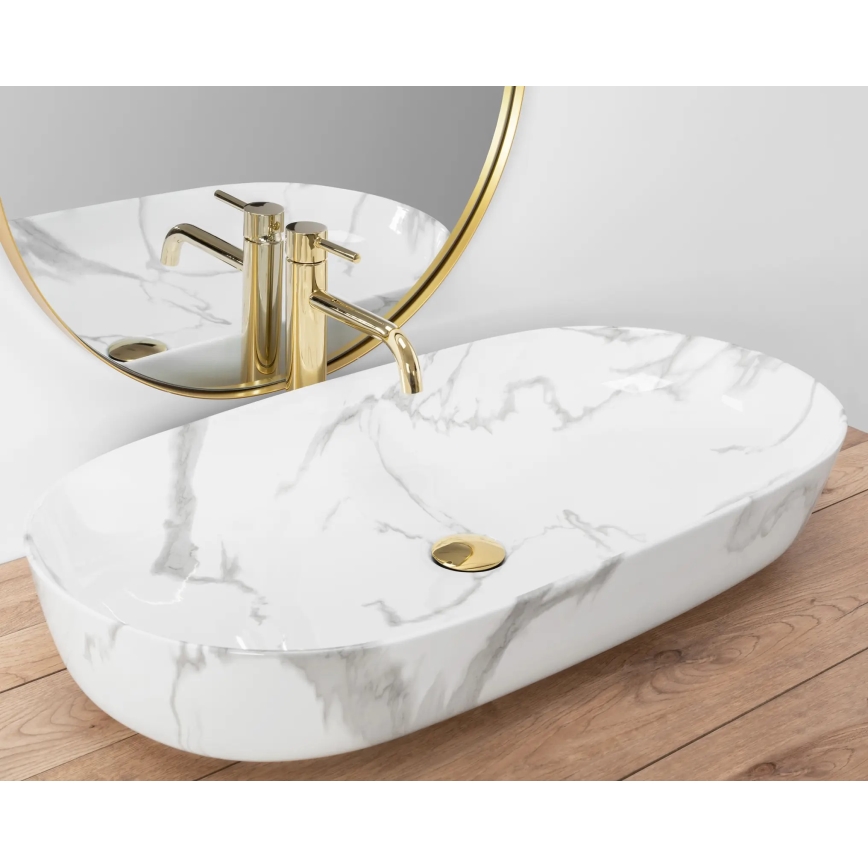 REA-U8403 - Lavabo da appoggio CLEO 41x81 cm, in ceramica con finitura effetto marmo