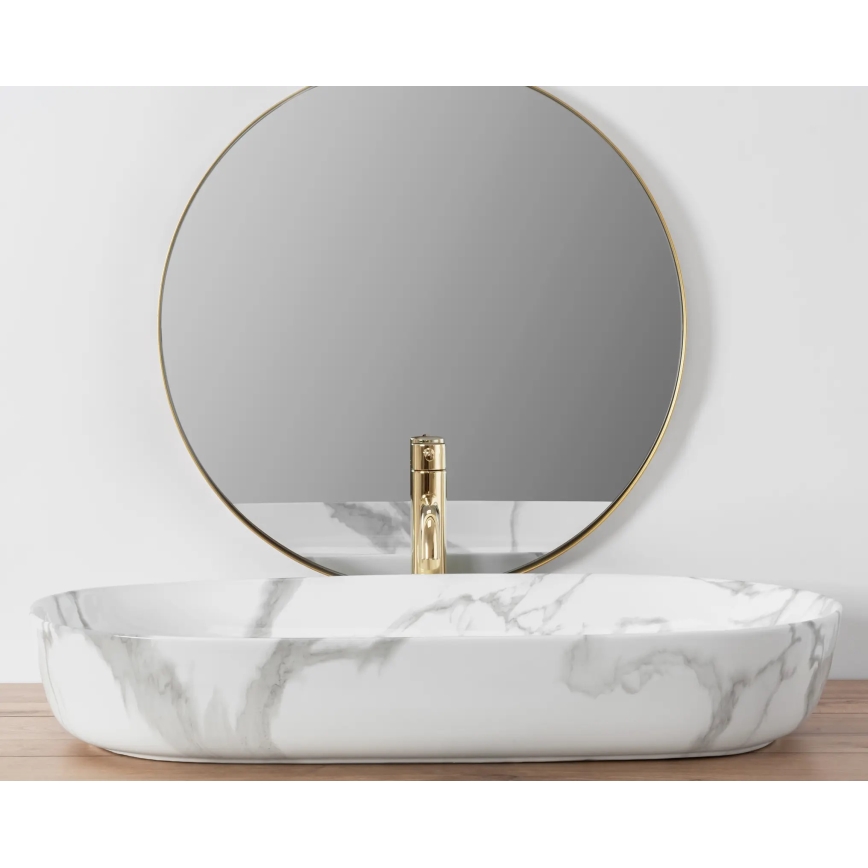REA-U8403 - Lavabo da appoggio CLEO 41x81 cm, in ceramica con finitura effetto marmo