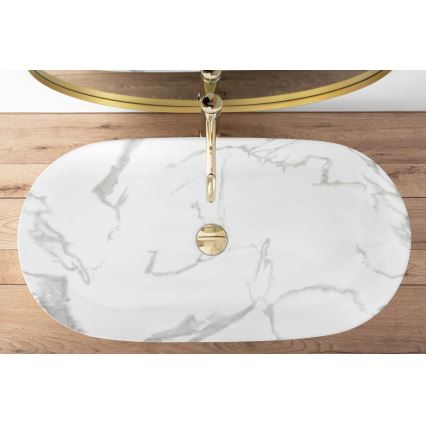 REA-U8403 - Lavabo da appoggio CLEO 41x81 cm, in ceramica con finitura effetto marmo