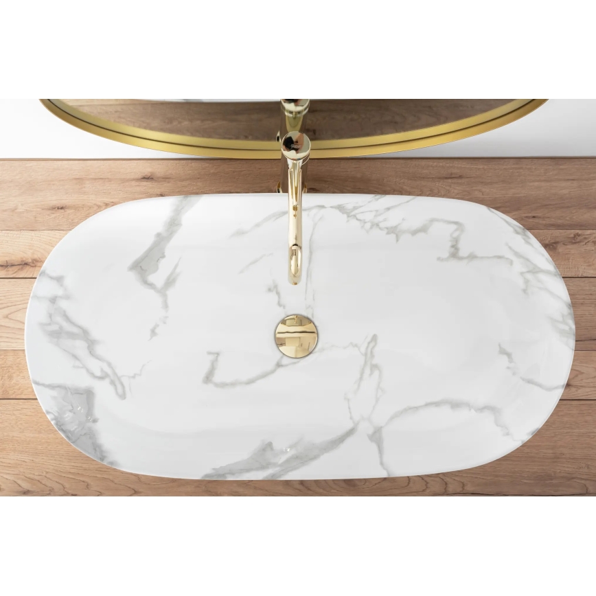 REA-U8403 - Lavabo da appoggio CLEO 41x81 cm, in ceramica con finitura effetto marmo