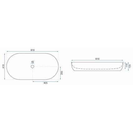 REA-U8403 - Lavabo da appoggio CLEO 41x81 cm, in ceramica con finitura effetto marmo