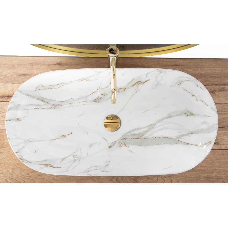 REA-U8404 - Aufsatzwaschbecken CLEO 41 x 81 cm, Keramik, weiß, Marmordekor