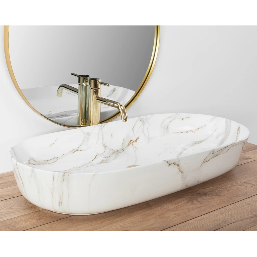 REA-U8404 - Lavabo da appoggio CLEO 41x81 cm ceramica/bianco/effetto marmo