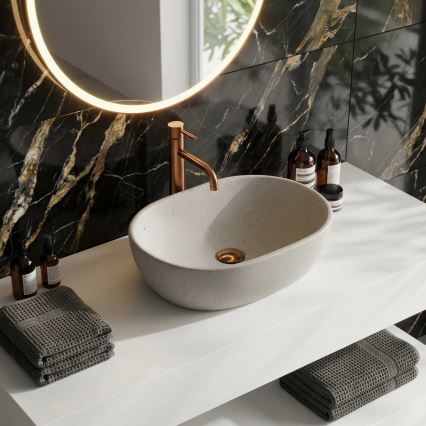 REA-U8480 - Lavabo da appoggio AMELIA 34,5x48 cm ceramica/effetto pietra