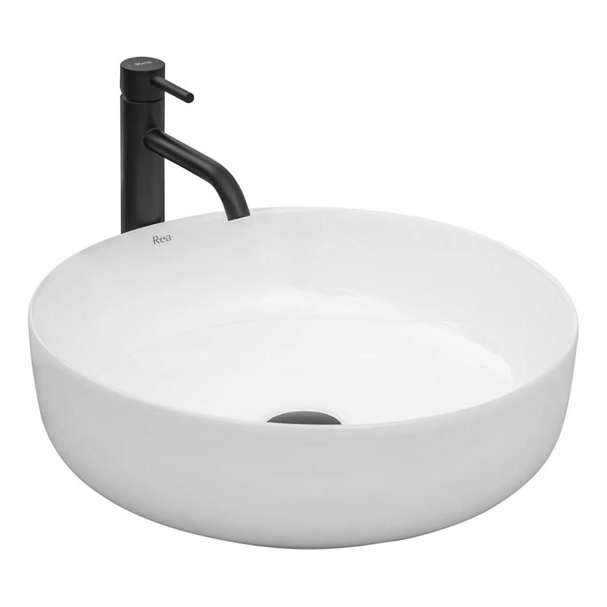 REA-U8493 - Lavabo da appoggio ELMA Ø 45 cm in ceramica, bianco lucido