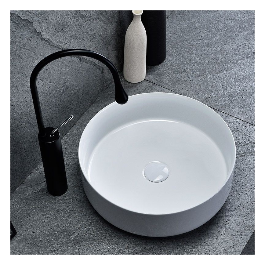 REA-U8493 - Lavabo da appoggio ELMA Ø 45 cm in ceramica, bianco lucido