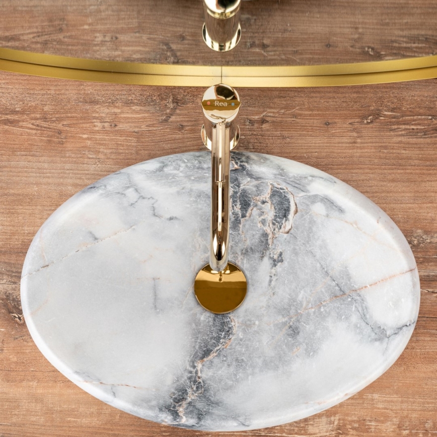 REA-U8567 - Vasque à poser LINDA 34 x 48,5 cm en céramique, décor marbre