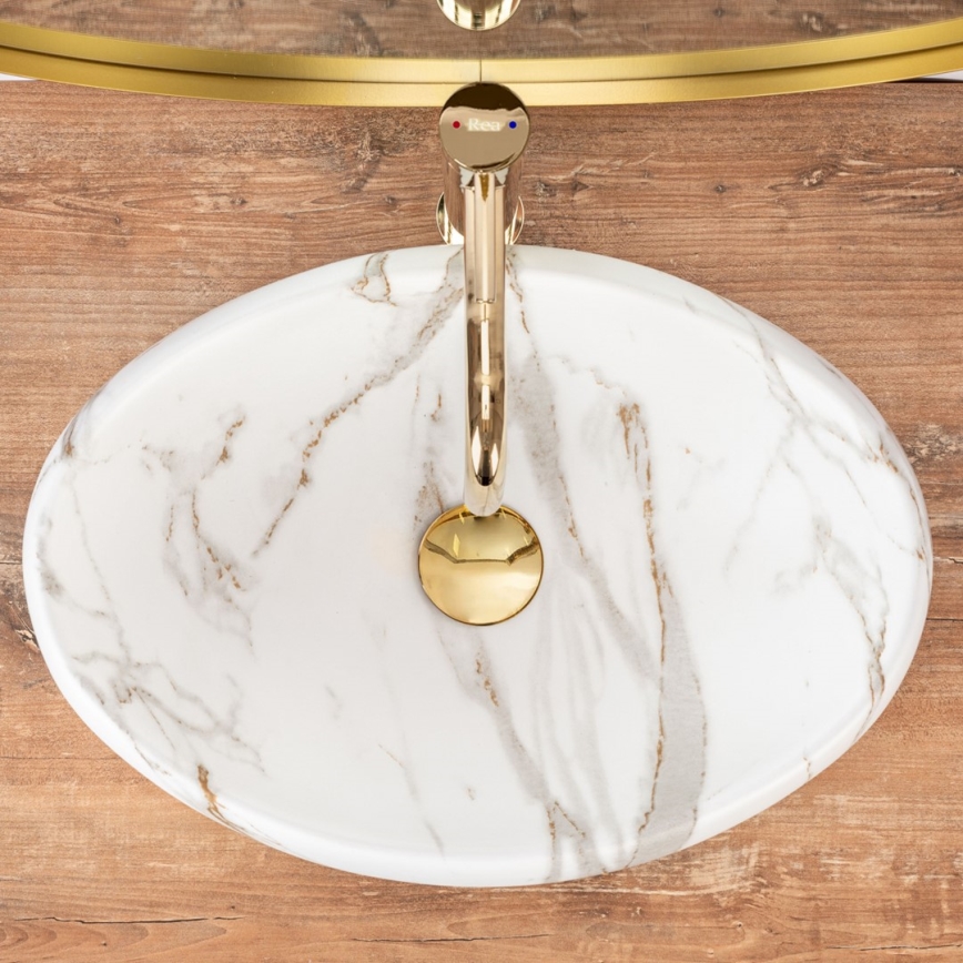 REA-U8568 - Vasque à poser LINDA 34 x 48,5 cm céramique/décor marbre