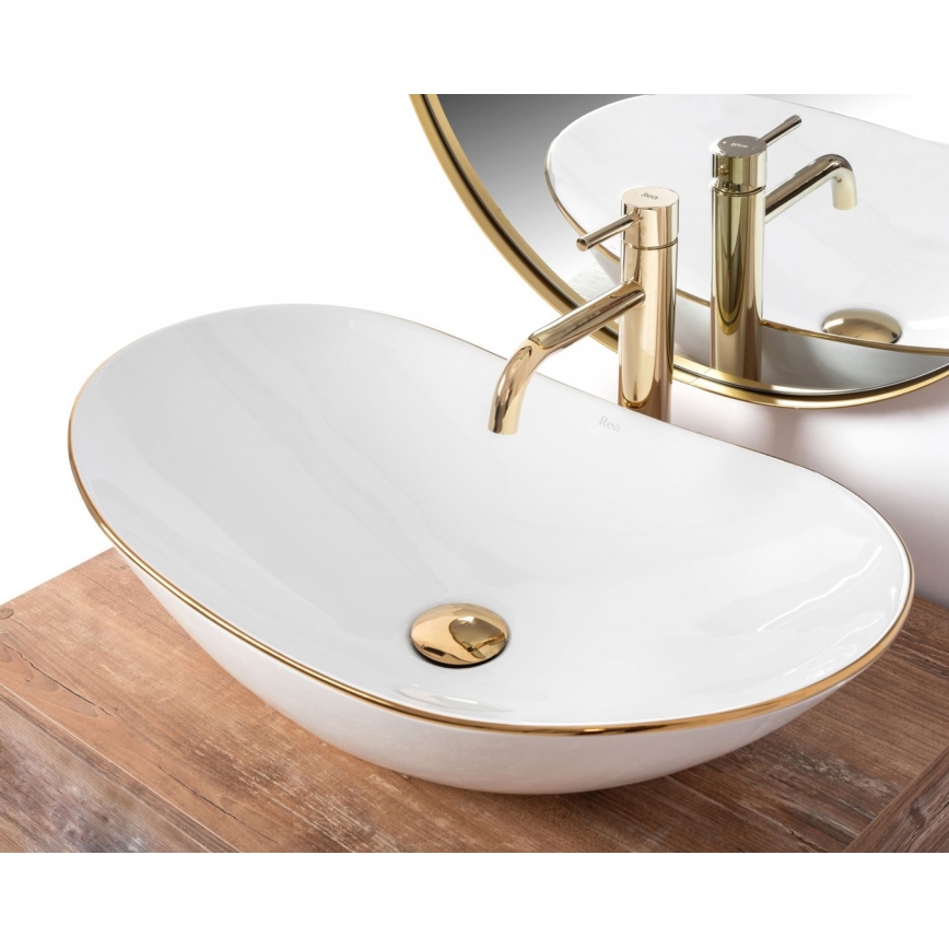 REA-U8570 - Aufsatzwaschbecken ROYAL 36x62 cm Keramik/Hochglanzweiß/Gold
