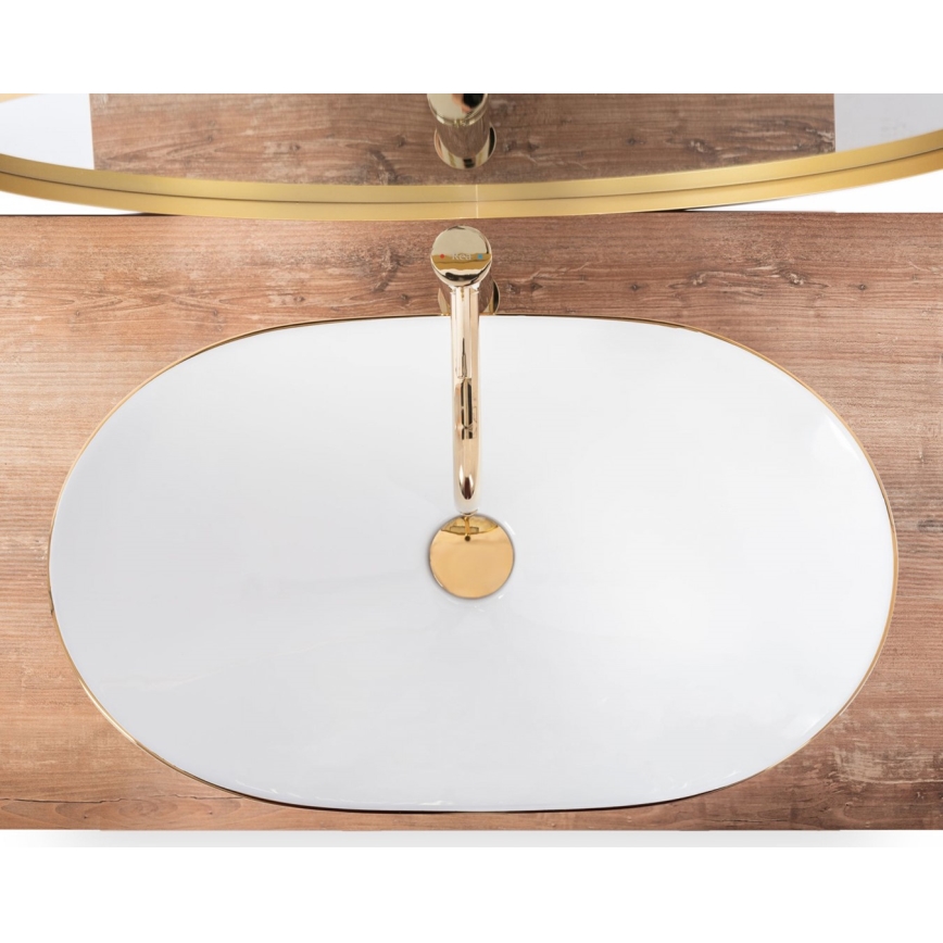 REA-U8570 - Aufsatzwaschbecken ROYAL 36x62 cm Keramik/Hochglanzweiß/Gold