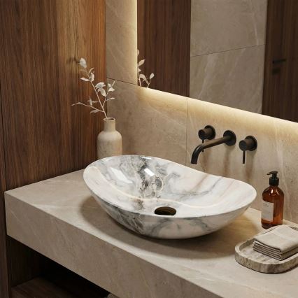 REA-U8596 - Lavabo da appoggio ROYAL 36x62,5 cm ceramica/bianco/grigio/effetto pietra