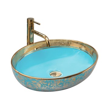 REA-U8709 - Aufsatzwaschbecken MARGOT 40x52 cm Keramik/blau/gold