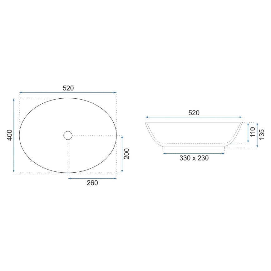 REA-U8709 - Lavabo da appoggio MARGOT 40x52 cm ceramica/blu/oro