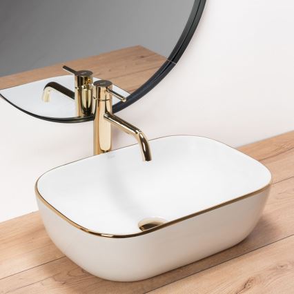 REA-U8736 - Lavabo da appoggio BELINDA 33,5x46,5 cm ceramica/bianco/oro