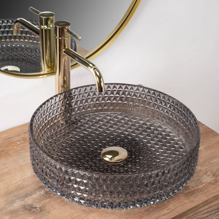 REA-U8880 - Vasque à poser CRISTAL Ø 39 cm verre/gris fumé