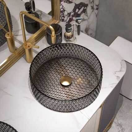 REA-U8880 - Vasque à poser CRISTAL Ø 39 cm verre/gris fumé