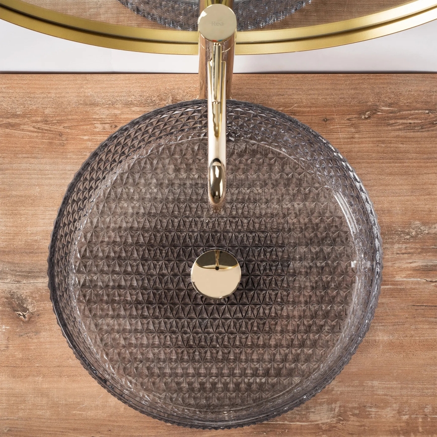 REA-U8880 - Vasque à poser CRISTAL Ø 39 cm verre/gris fumé