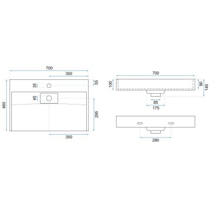 REA-U8902 - Vasque à poser GOYA 46x70 cm composite minéral/blanc mat