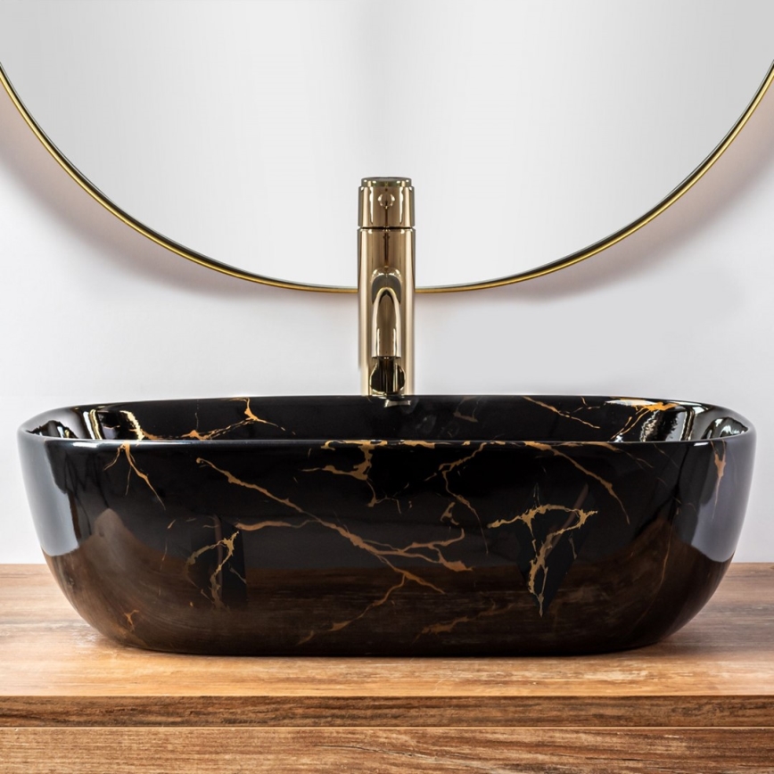 REA-U8907 - Aufsatzwaschbecken BELINDA 33,5x46,5 cm Keramik/schwarz/Marmordekor