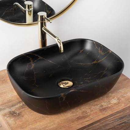 REA-U8908 - Lavabo à poser BELINDA 33,5x46,5 cm céramique/noir/décor marbre