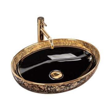 REA-U8978 - Aufsatzwaschbecken MARGOT 40x52 cm Keramik/schwarz/gold