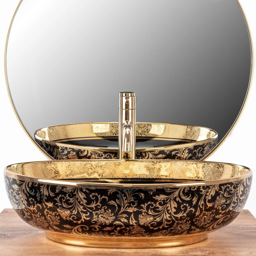 REA-U8978 - Aufsatzwaschbecken MARGOT 40x52 cm Keramik/schwarz/gold