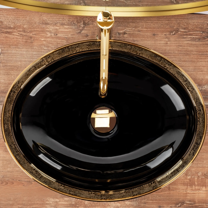 REA-U8978 - Aufsatzwaschbecken MARGOT 40x52 cm Keramik/schwarz/gold
