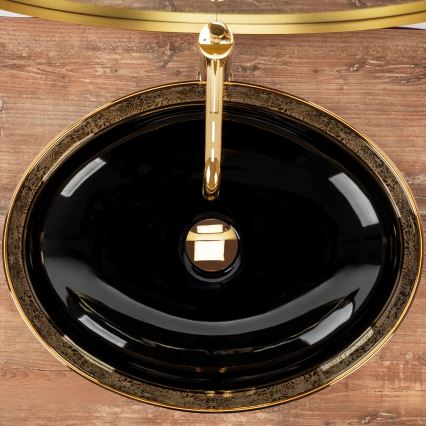 REA-U8978 - Lavabo da appoggio MARGOT 40x52 cm in ceramica, nero/oro