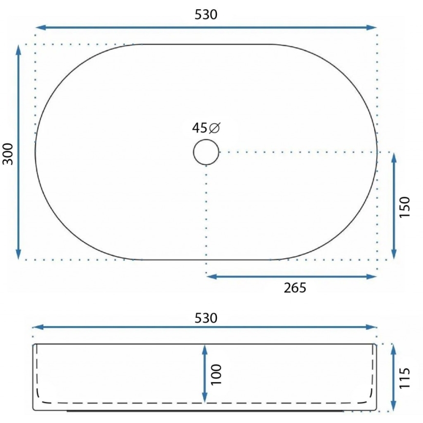 REA-U9108 - Vasque à poser LAYLA 30x53 cm céramique/blanc brillant
