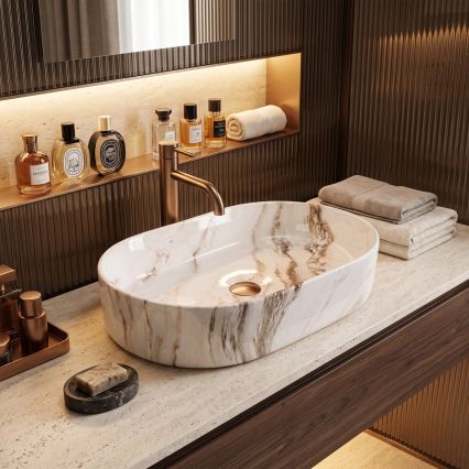 REA-U9239 - Lavabo da appoggio NADIA 38,5x61 cm ceramica/beige/effetto pietra