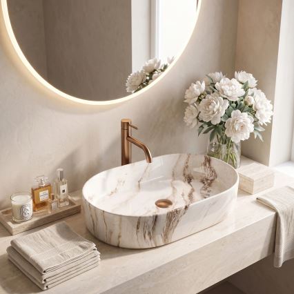 REA-U9239 - Lavabo da appoggio NADIA 38,5x61 cm ceramica/beige/effetto pietra