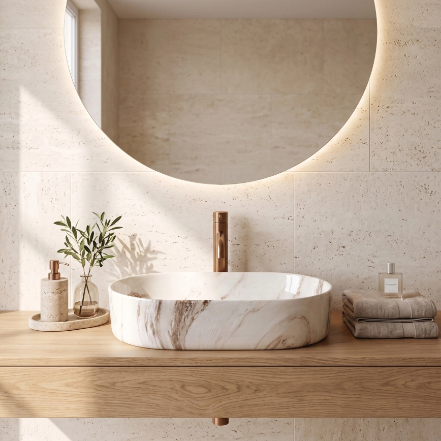 REA-U9239 - Lavabo da appoggio NADIA 38,5x61 cm ceramica/beige/effetto pietra