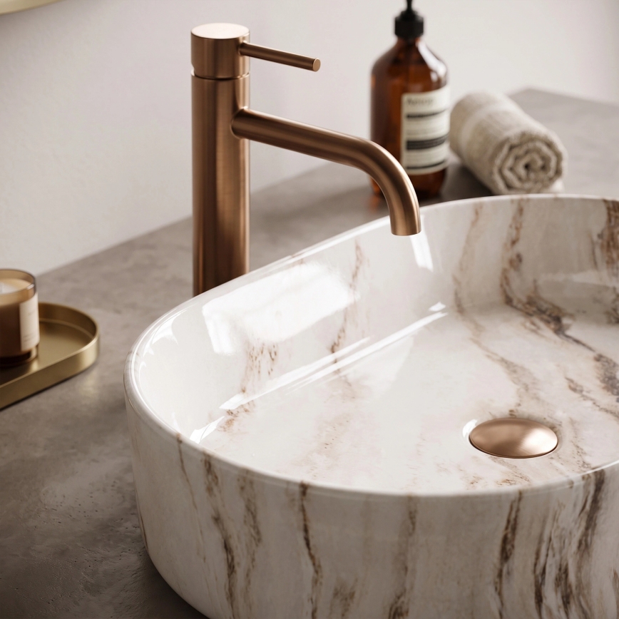 REA-U9239 - Lavabo da appoggio NADIA 38,5x61 cm ceramica/beige/effetto pietra