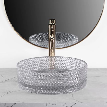REA-U9615 - Aufsatzwaschbecken CRISTAL, Durchmesser 35,5 cm, Glas/grau