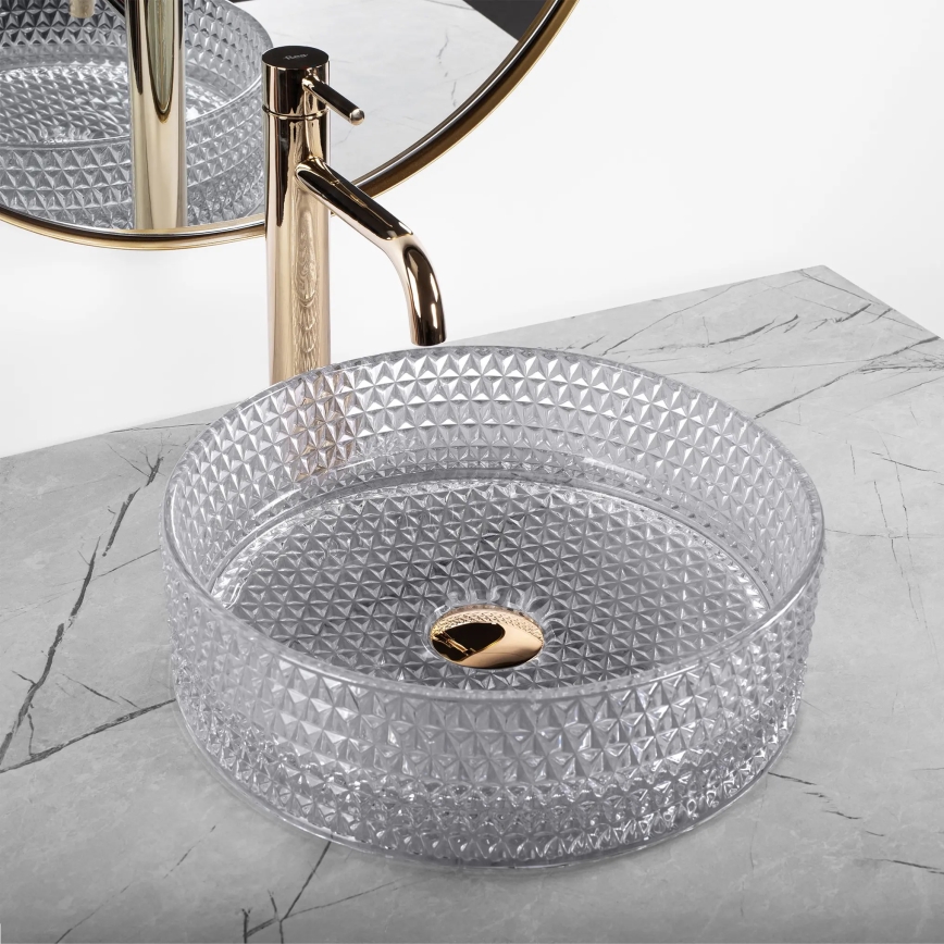 REA-U9615 - Lavabo da appoggio CRISTAL Ø 35,5 cm vetro/grigio