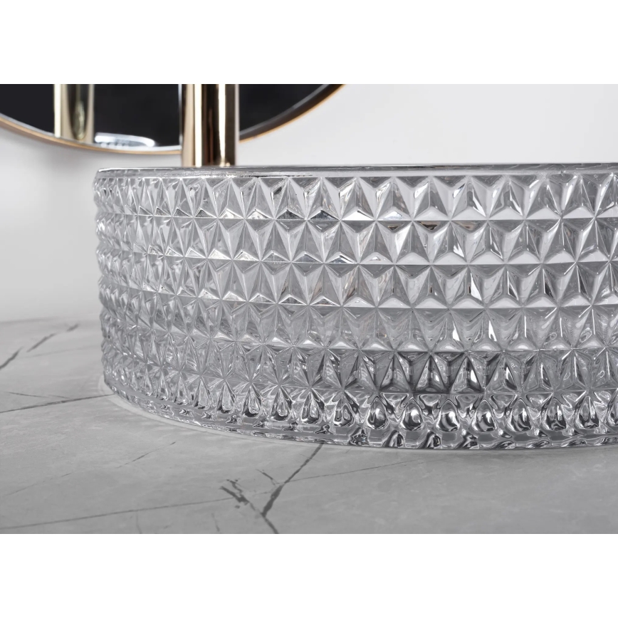 REA-U9615 - Lavabo da appoggio CRISTAL Ø 35,5 cm vetro/grigio