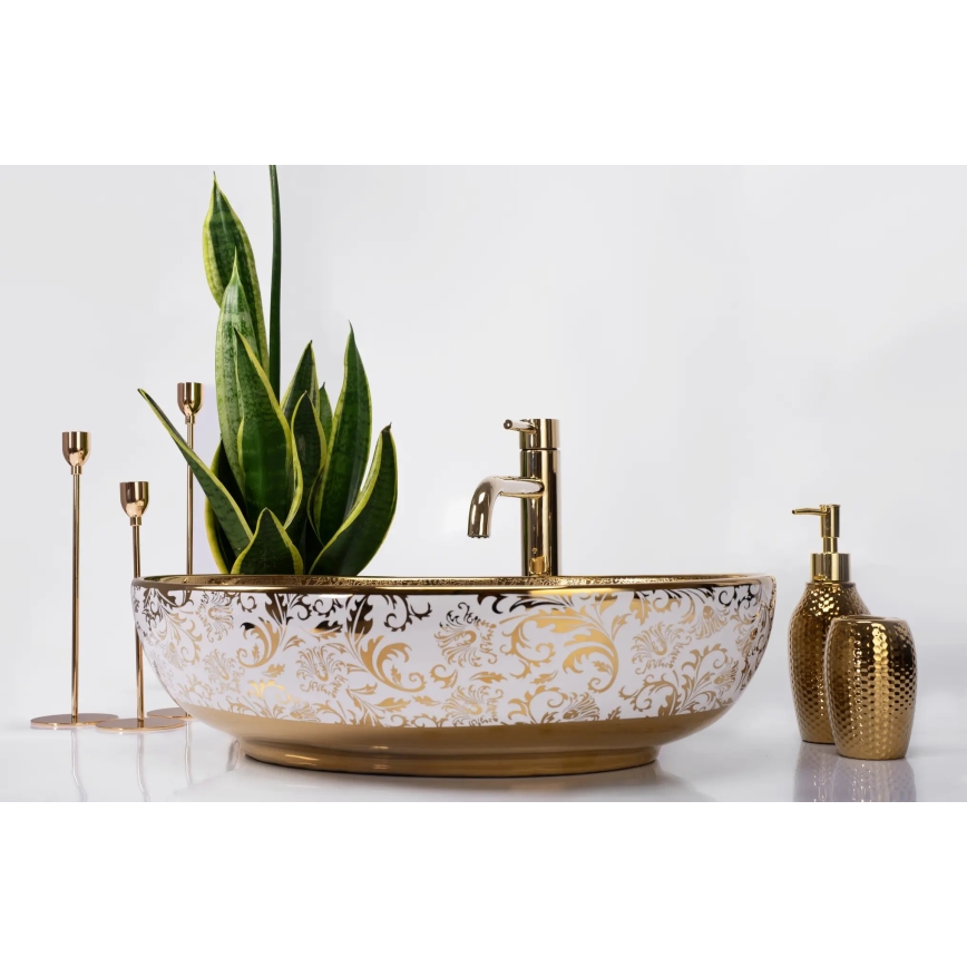 REA-U9650 - Lavabo da appoggio MARGOT 40x52 cm ceramica/bianco/oro