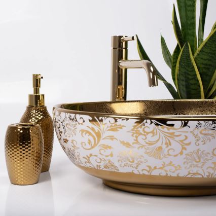 REA-U9650 - Lavabo da appoggio MARGOT 40x52 cm ceramica/bianco/oro