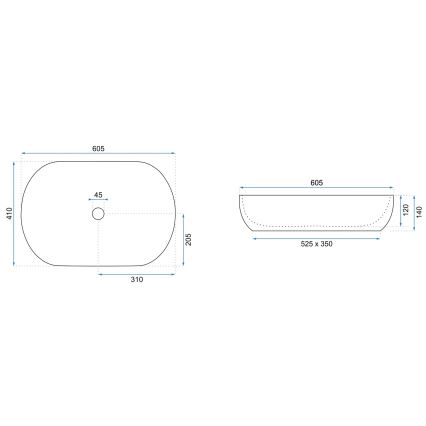REA-U9653 - Lavabo à poser CLEO 41x60,5 cm céramique/blanc mat