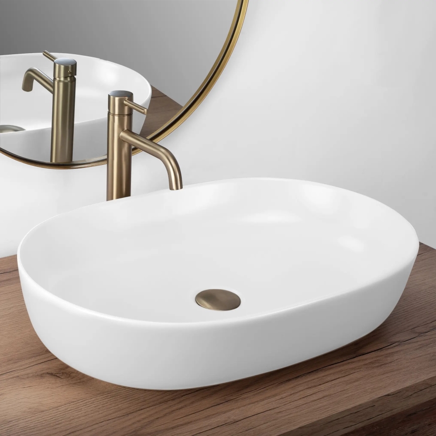 REA-U9653 - Lavabo da appoggio CLEO 41 x 60,5 cm in ceramica, bianco opaco